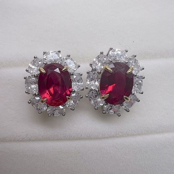 Jewelry - Ruby halo white sapphire‎ earrings